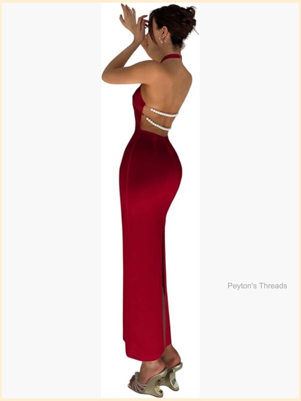Backless Bodycon Maxi Dress with Pearl Chain Detail